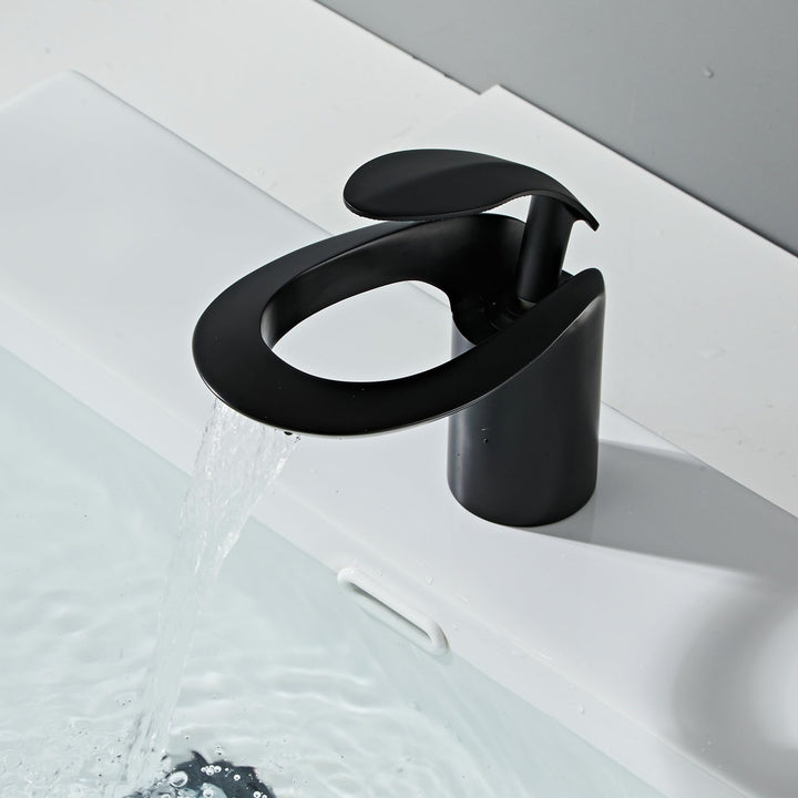 Badezimmer Matt Schwarz Wasserhahn Wasserfall Einzelgriff Ein Loch Waschbecken Eitelkeit WC Kreative