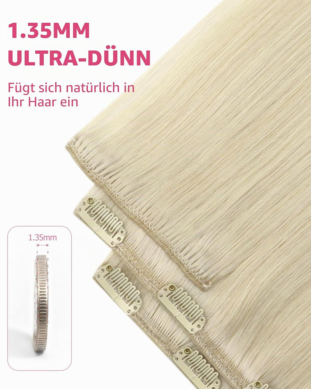 YoungSee Clip in Extensions Echthaar Platinblond Echthaar Extensions Clip Blond Kurz Haarverlangerun
