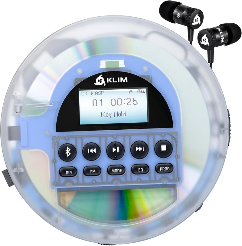 KLIM Nomad Transparent - NEU 2024 - Tragbarer CD-Player Discman - langlebigem Akku - Inklusive KLIM