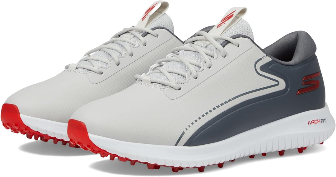 Skechers Herren Go Golf Drive 5 wasserdichte stachellose Leder Golfschuhe 45.5 EU Grau Rot, 45.5 EU