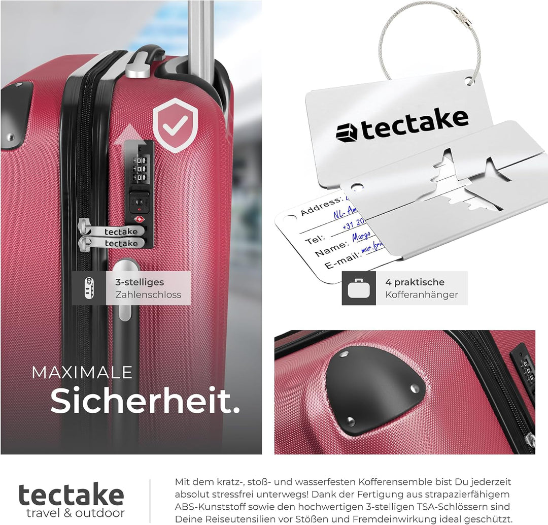 TecTake® Hartschalenkoffer-Set, 19-teilig, ABS-Hartschale, mit TSA-Schloss, 360° Rollen, Packwürfels