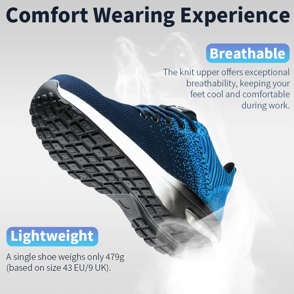 Nasogetch Sicherheitsschuhe Damen Herren Stahlkappenschuhe Arbeitsschuhe Sportlich Atmungsaktiv 37 E