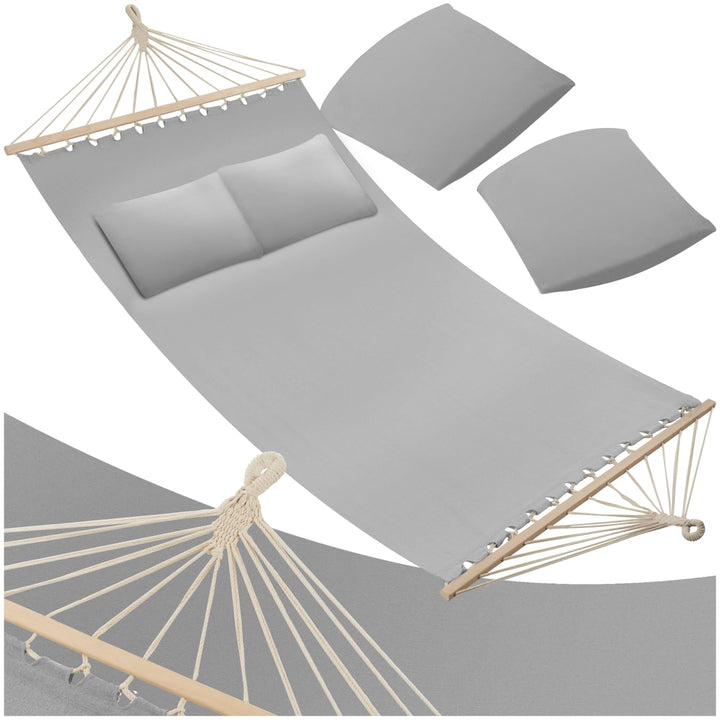 tectake® Doppel Hängematte Outdoor, XXL Stoff Schaukeltuch, Sonnenliege 2 Personen inkl. Kissen, Sch