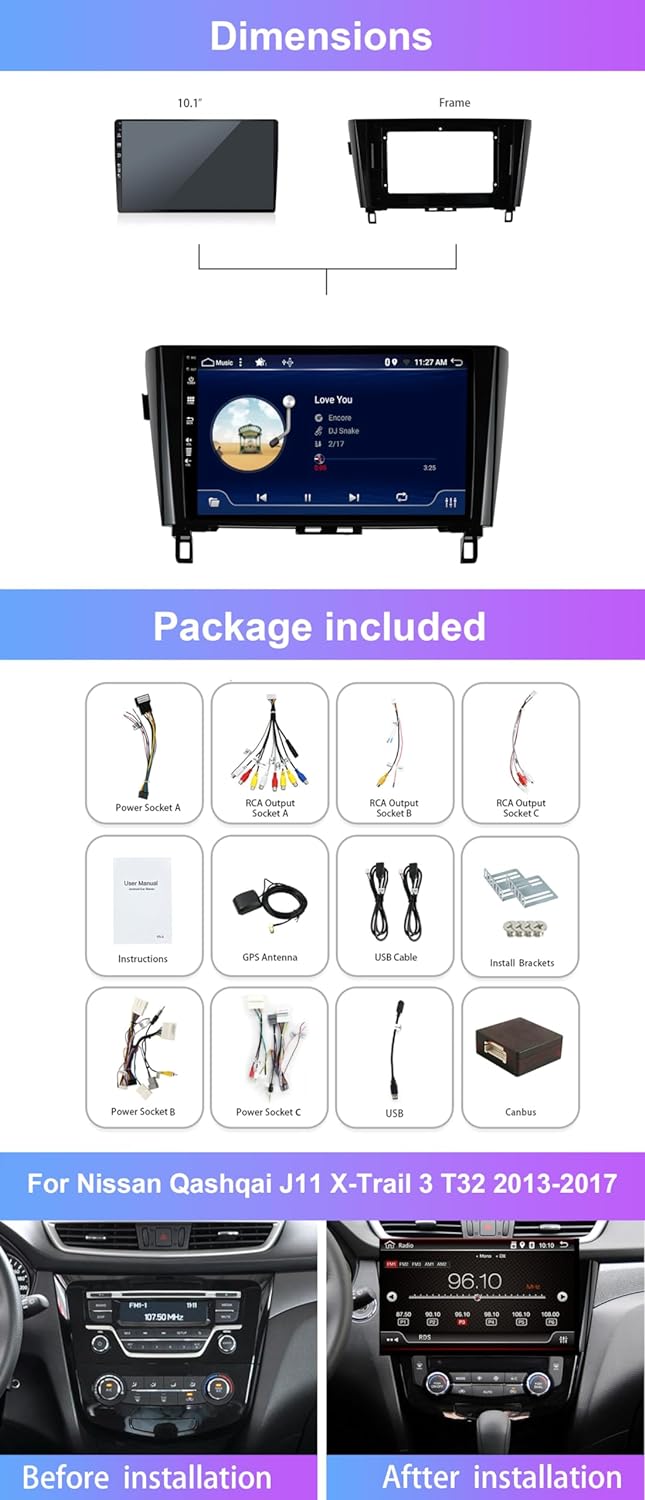 Android 12 Autoradio GPS Navi für Nissan Qashqai J11 X-Trail 3 T32-(2013-2017) DAB+/Commande au Vola