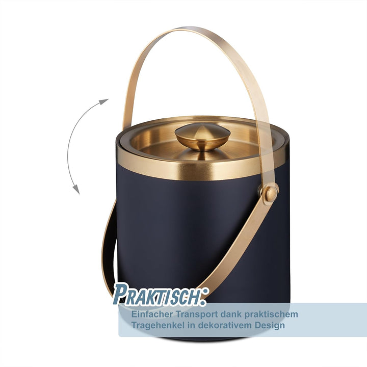 Relaxdays Eiswürfelbehälter, Edelstahl, doppelwandig, Eiseimer mit Deckel & Henkel, 1,5 l, Eiswürfel