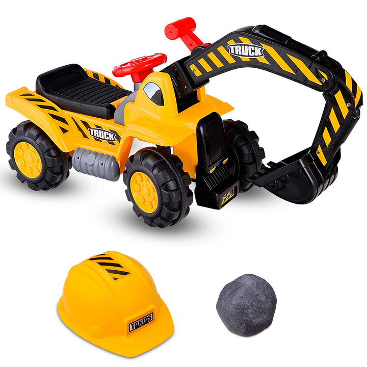 LIFEZEAL Sitzbagger für Sandspiel, Kinderbagger Rutscherfahrzeug mit Eingebautem Stauraum, Baustelle