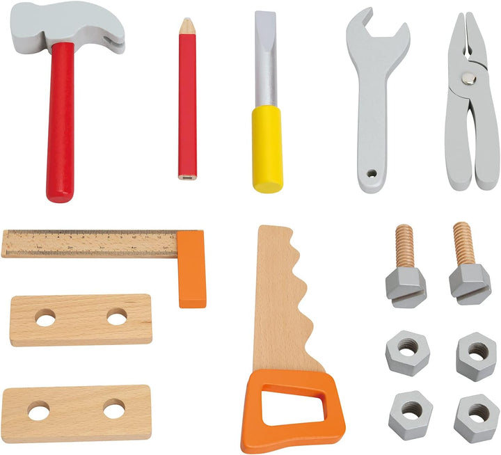 New Classic Toys 18285 Verstellbarer Werkzeug-Gürtel inkl. Buntem Spielwerkzeug und-zubehör aus Holz
