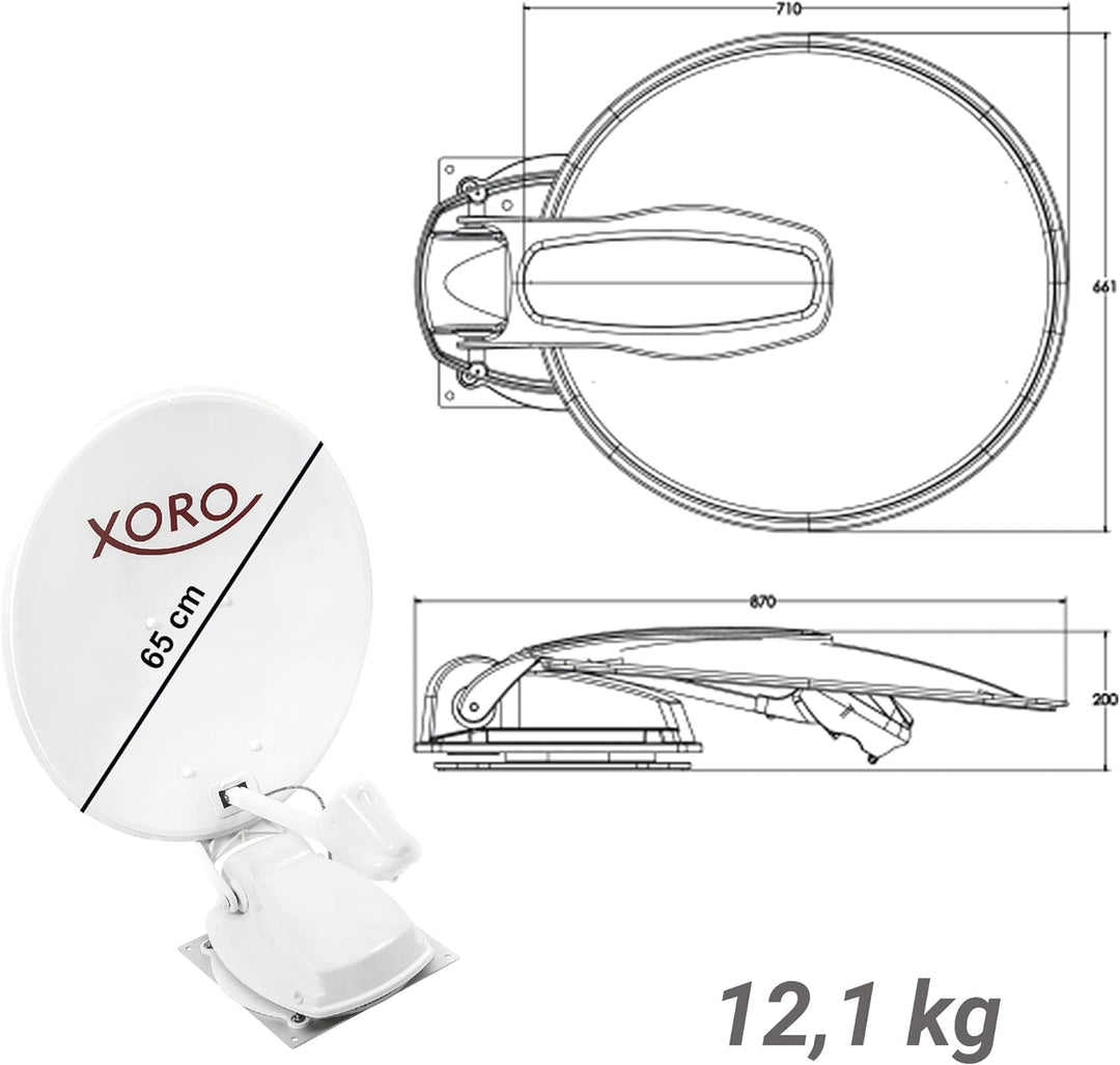XORO MTA 65 Twin - 65 cm vollautomatische Satellitenantenne, stationär & mobil einsetzbar, 12/24 Vol