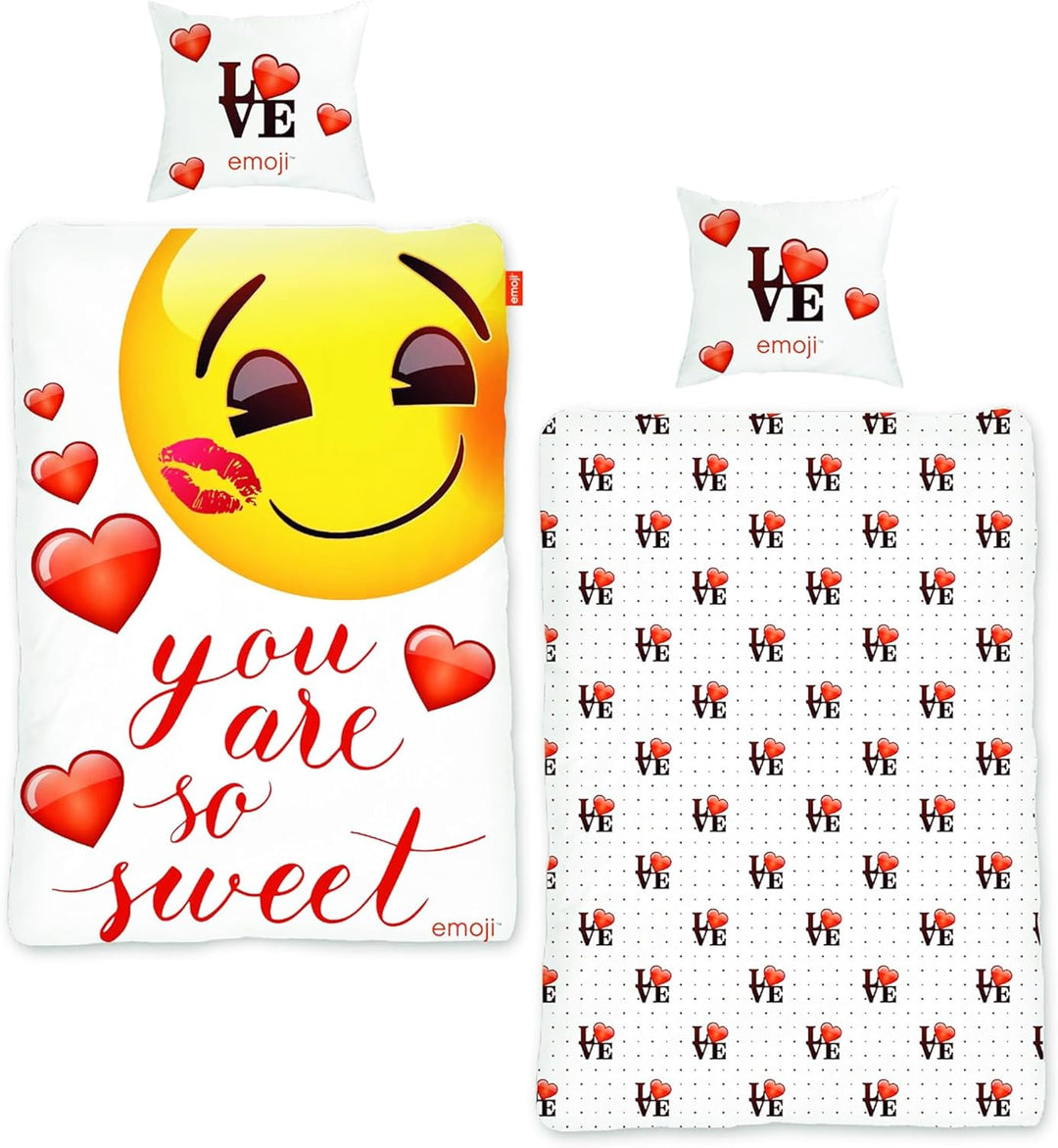 BERONAGE Original Emoji Wende Bettwäsche Sweet Hearts 135 cm x 200 cm + 80 cm x 80 cm Neu & Ovp - 10