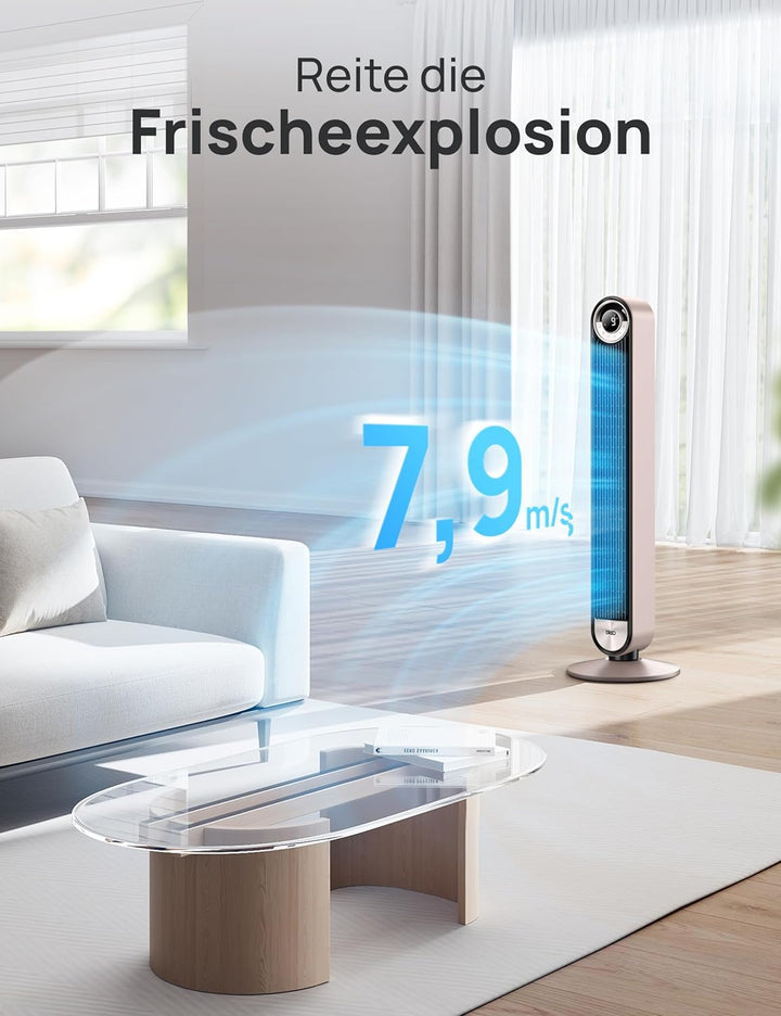 Dreo 25dB Smart Leiser Turmventilator mit Kühlung, 106cm WiFi Alexa Tower Fan, 90° oszillierender Ve