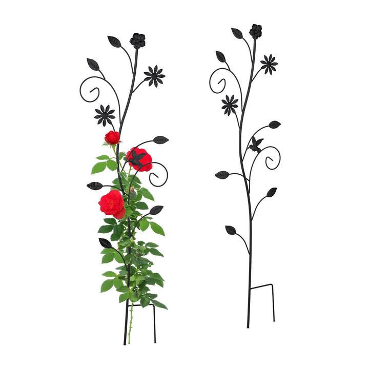 Relaxdays Rankhilfe, 2er Set, Blumendesign, Rosengitter, HBT: 110x34x1 cm, Metall, freistehend, Pfla