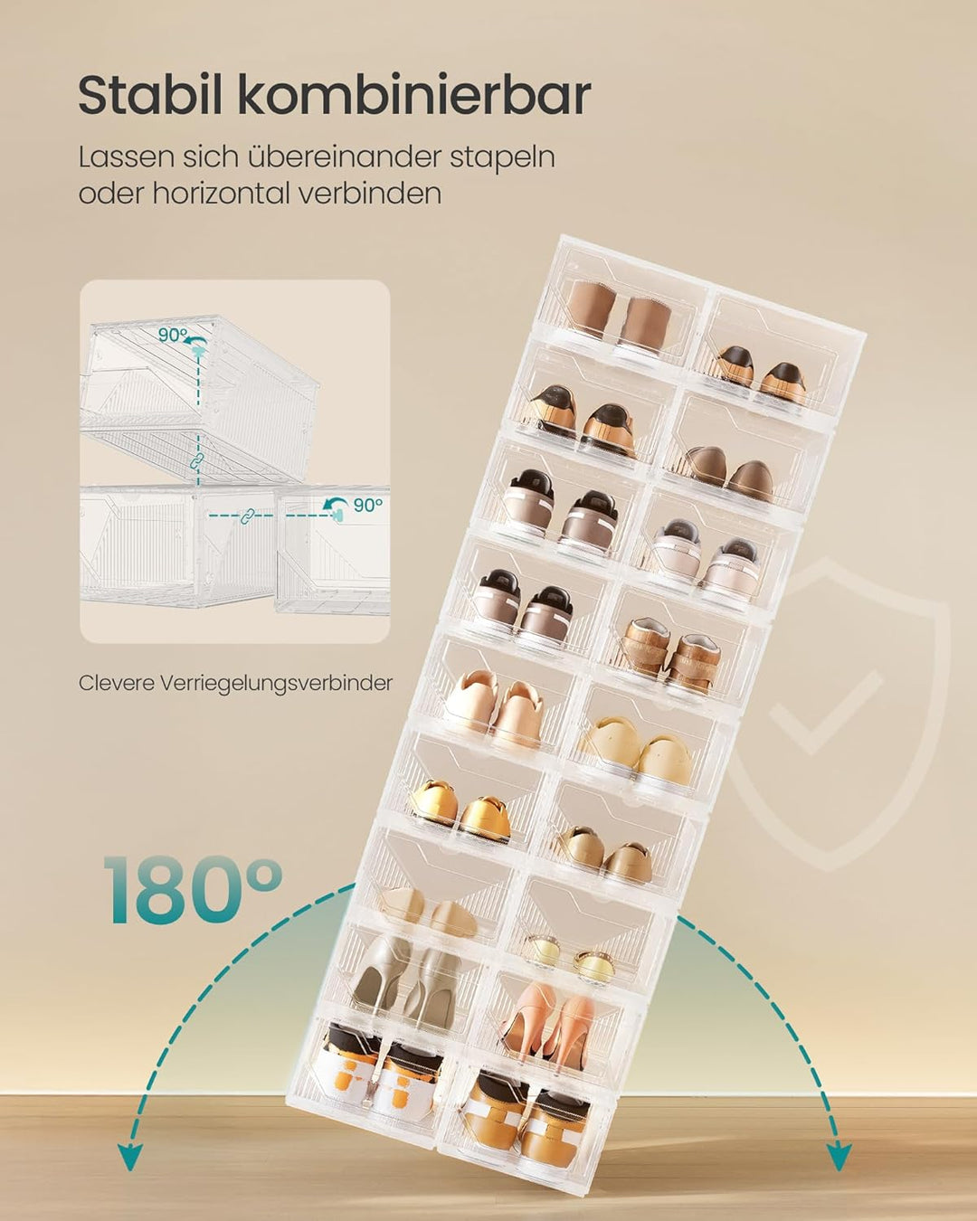 SONGMICS Schuhboxen 6er Set, Schuh-Organizer aus Kunststoff, stapelbar quer und längs, Aufbewahrungs