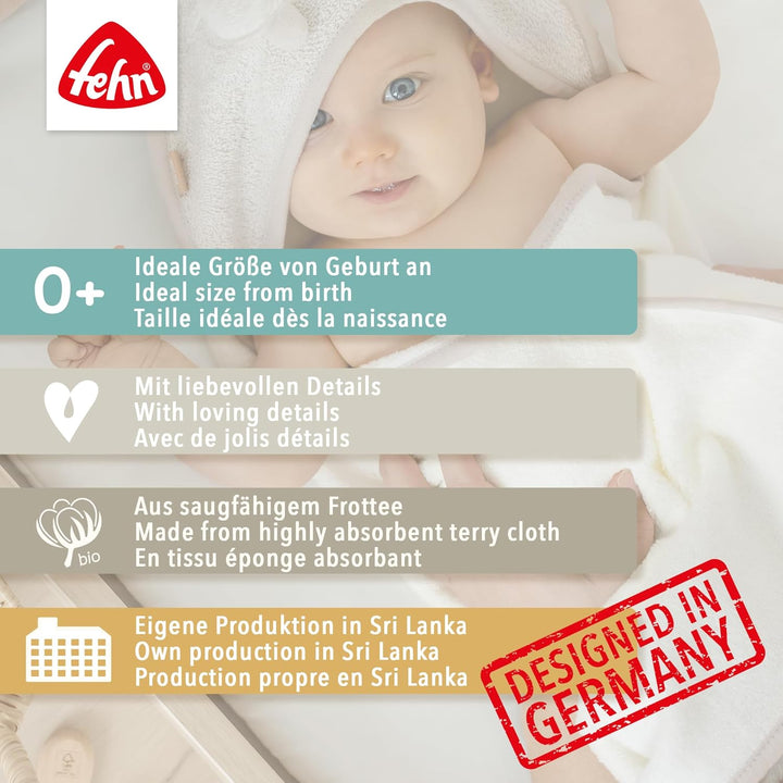Fehn Baby Wal Badetuch & Waschhandschuh Bade-Set - Kapuzenhandtuch mit süssem Wal - Kinder Poncho au