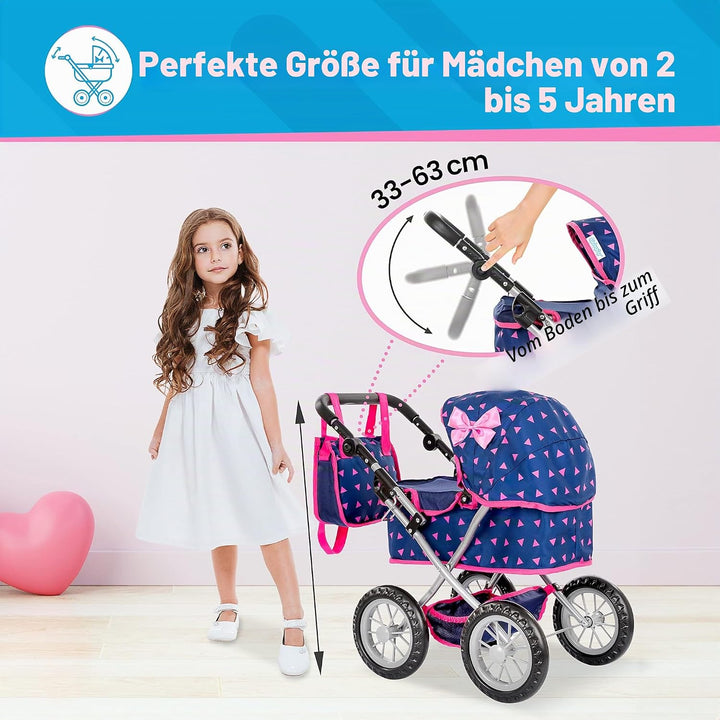 Kinderplay Puppenwagen ab 2 Jahre, Kinderwagen Puppen - Leichte und Stabile Konstruktion, Kinderpupp