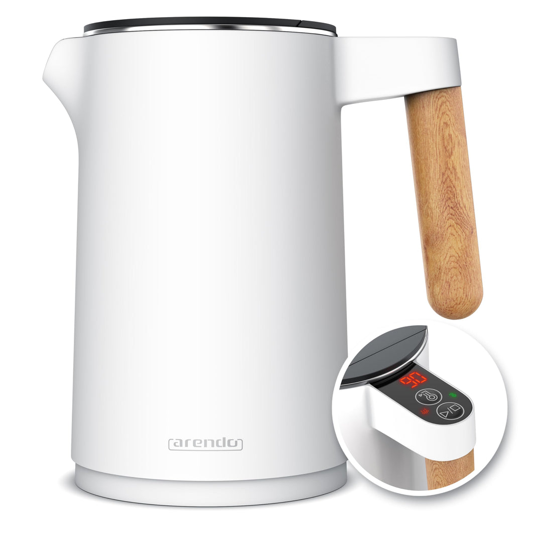 Arendo - Wasserkocher Edelstahl mit Temperatureinstellung - 45°C-100°C - 1.5 Liter - Doppelwand - BP