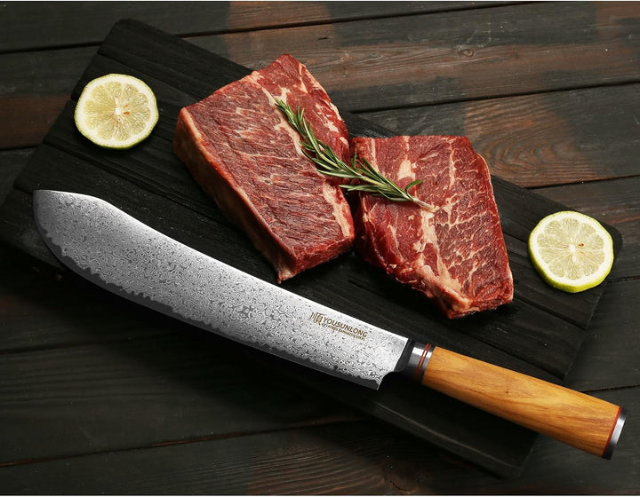 YOUSUNLONG Messer brechen Bull Nose Pro Metzgermesser 10 Zoll Japanischer VG10 gehämmerter Damaststa