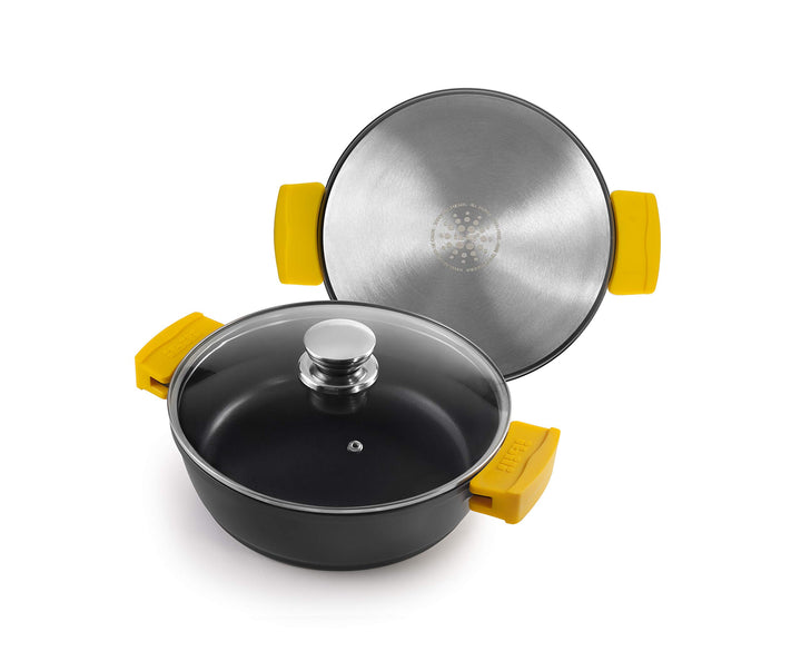 IBILI - Schmortopf Evolution aus geschmiedetem Aluminium, Deckel aus Glas und Griffe aus Silikon, 40