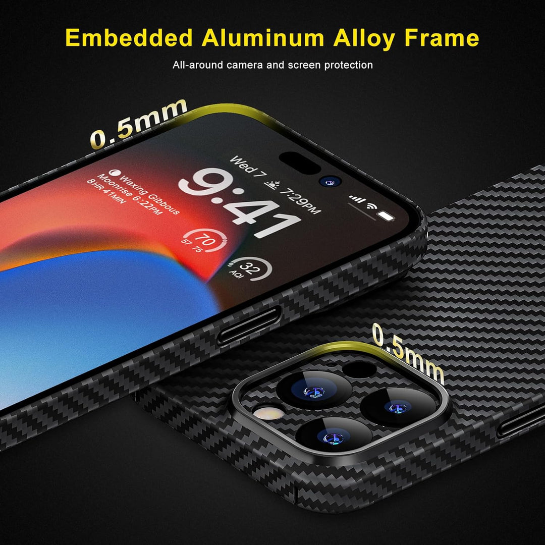 memumi Carbon Hülle für iPhone 15 Pro Max, 0,5 mm Superdünne, Hülle aus echter Aramidfaser [100% Ara