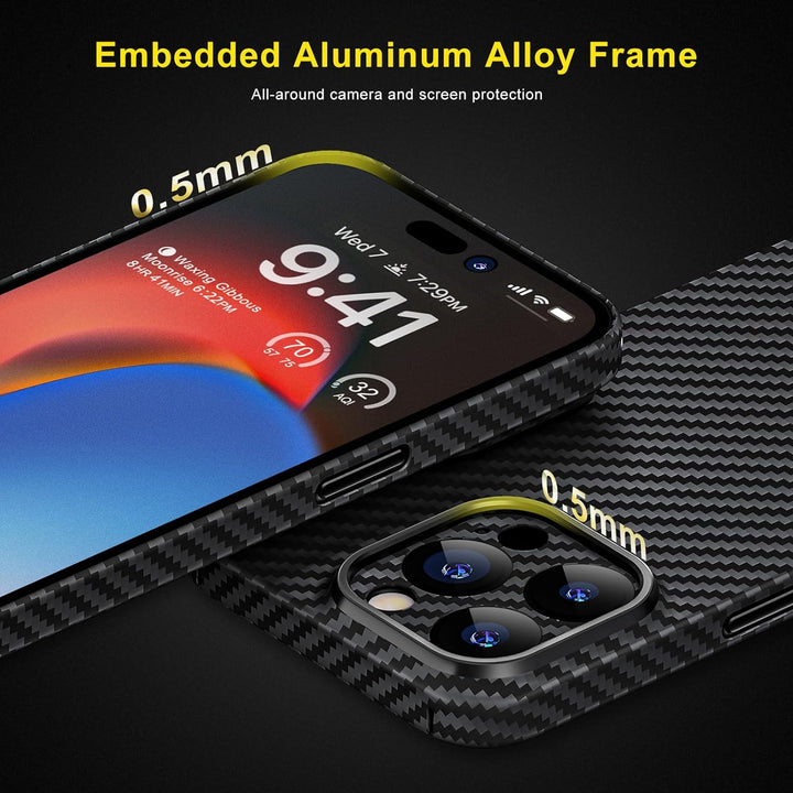 memumi Carbon Hülle für iPhone 15 Pro Max, 0,5 mm Superdünne, Hülle aus echter Aramidfaser [100% Ara