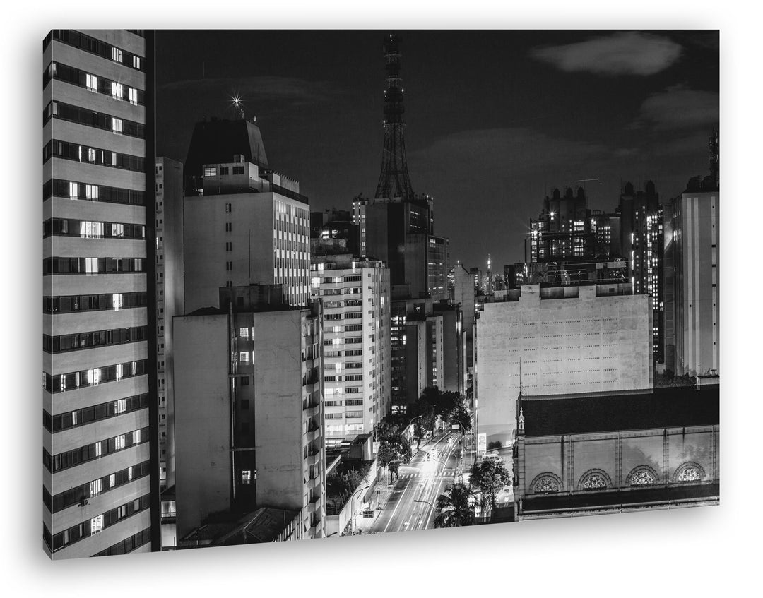 hellerleuchteten Strassen der Stadt Format: 80x60 Effekt: Schwarz/Weiss als Leinwand, Motiv fertig g
