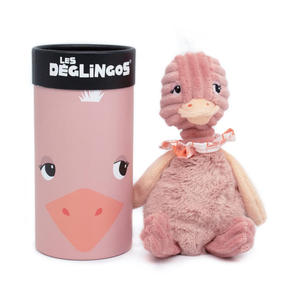 Les Deglingos Plüschtier klein Simply + Geschenkbox – Pampelmuse Strauss – ab Geburt – 22 cm – Rosa