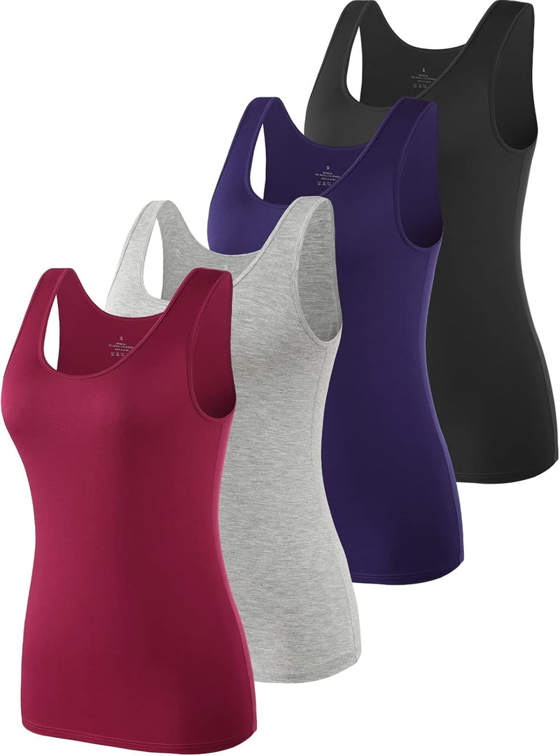 vislivin Elastische Tank Tops für Damen Unterhemden 3/4er Pack S 4er Pack - Schwarz/Dunkelblau/Grau/