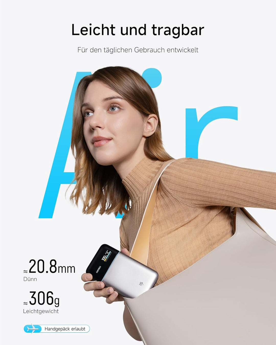 CUKTECH 15 Air 15000mAh Power Bank, Gesamt 100W Powerbank mit digitalem Display und Schnellladefunkt