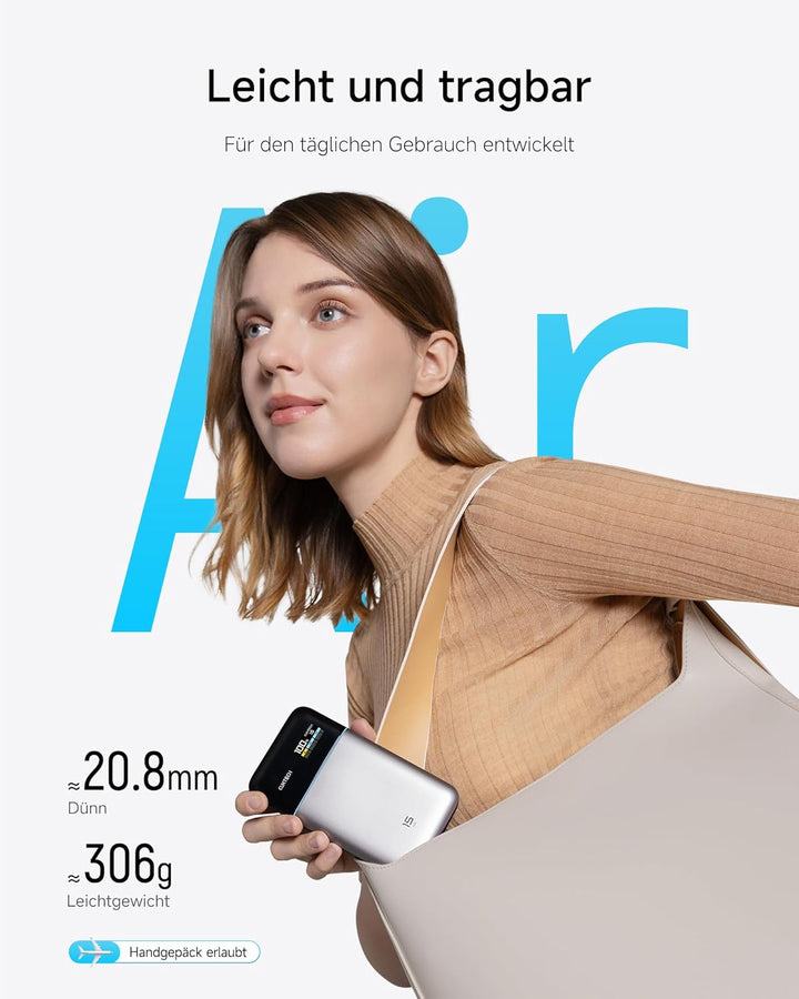 CUKTECH 15 Air 15000mAh Power Bank, Gesamt 100W Powerbank mit digitalem Display und Schnellladefunkt