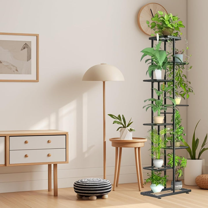 8 Etagen Blumenständer mit Rollen, Hoher Metall Pflanzenständer für 9 Töpfe, 142cm Blumenhalter Schw