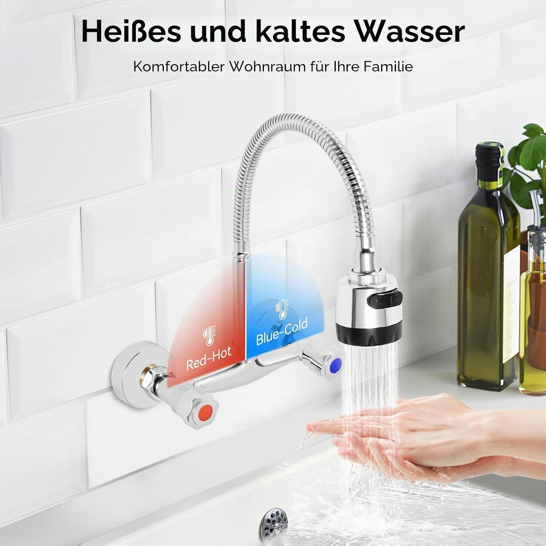 Küche Armatur Wasserhahn Wandmontage 360° Drehbar Mischbatterien Armatur Wandarmatur Spültischarmatu