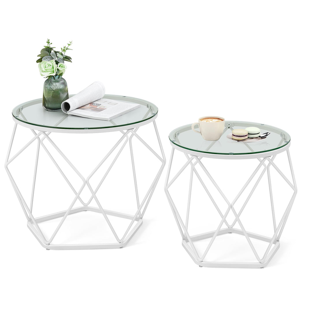 VASAGLE Couchtisch rund, 2er Set, Wohnzimmertisch, Beistelltisch, modern, abnehmbare Tischplatte, fü