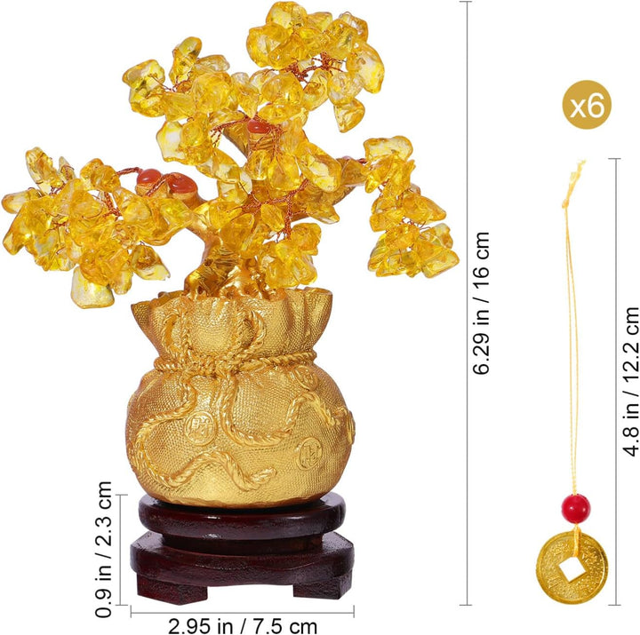 IMIKEYA Geldbaum Feng Shui Gold Glücksbaum Pfennigbaum Kristall Feng Shui Deko with Glücksmünzen und