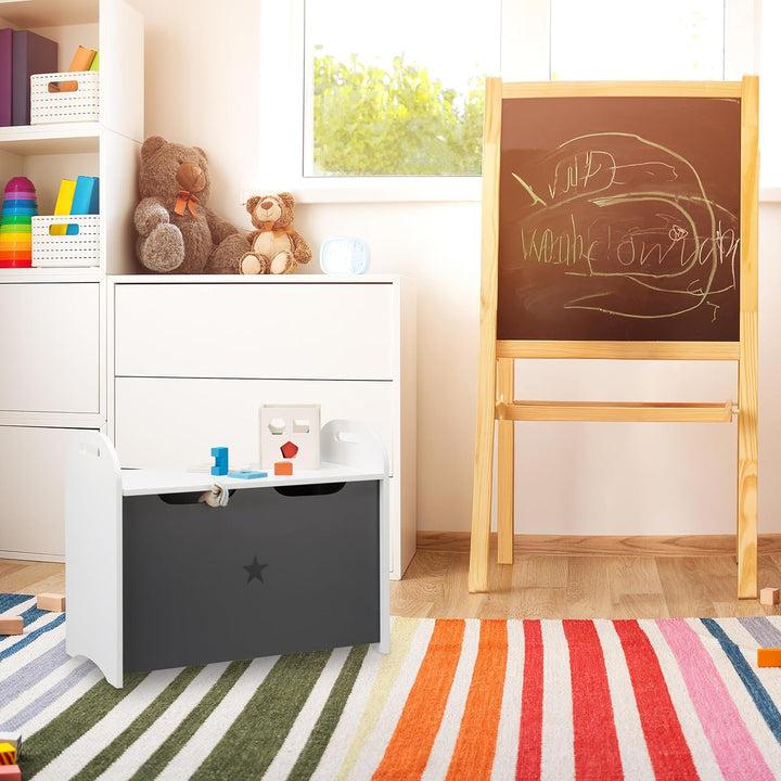 Relaxdays, Weiss-Grau Spielzeugtruhe für Kinder, Stauraum für Spielzeug, Sitzbank m. Deckel, HBT 47x