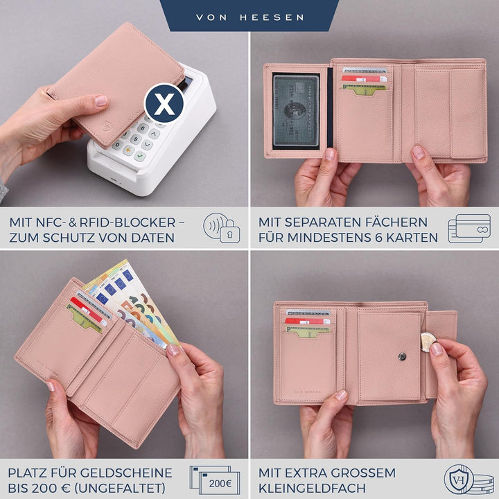 VON HEESEN Leder Geldbörse RFID Schutz I Echtleder Geldbeutel für Damen &amp; Herren I Portemonnaie Brie