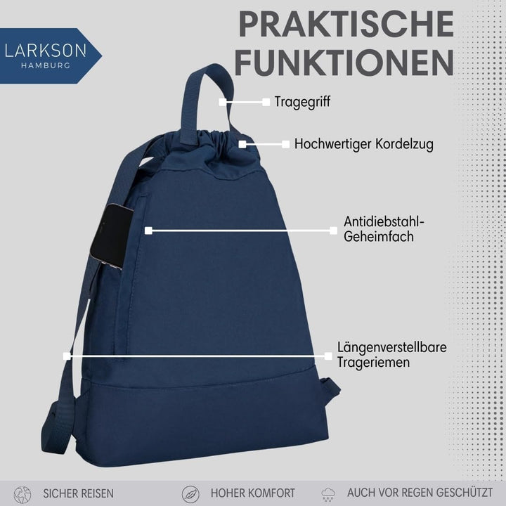 LARKSON Turnbeutel Damen &amp; Herren Dunkelblau - No 7 - Rucksack Damen für Sport und Festival - Beutel