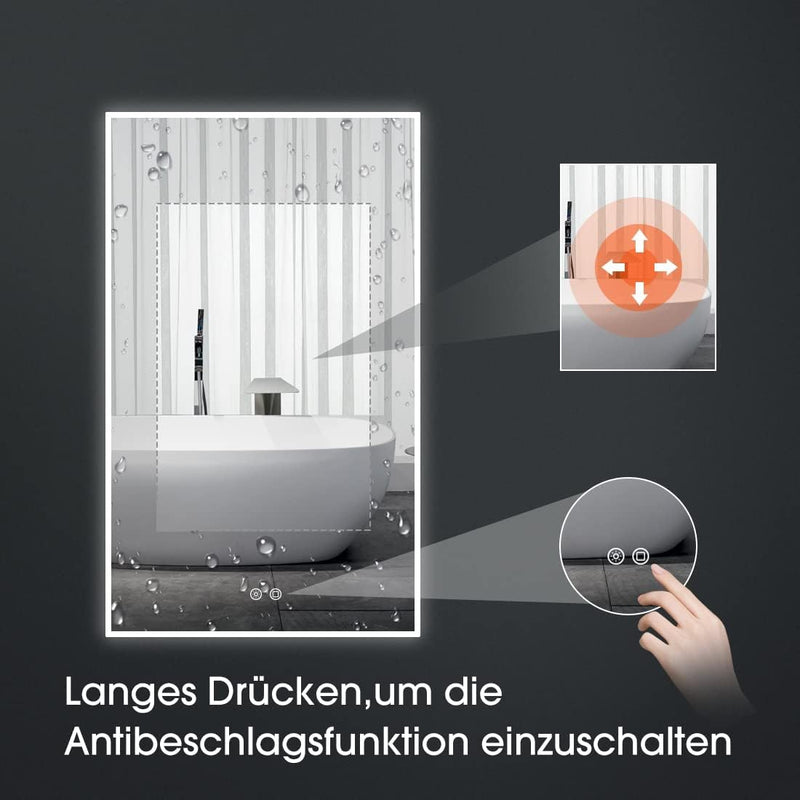 byecold Badspiegel mit Beleuchtung 100x60CM, LED Badezimmerspiegel, Wandspiegel Bad Spiegel mit Touc