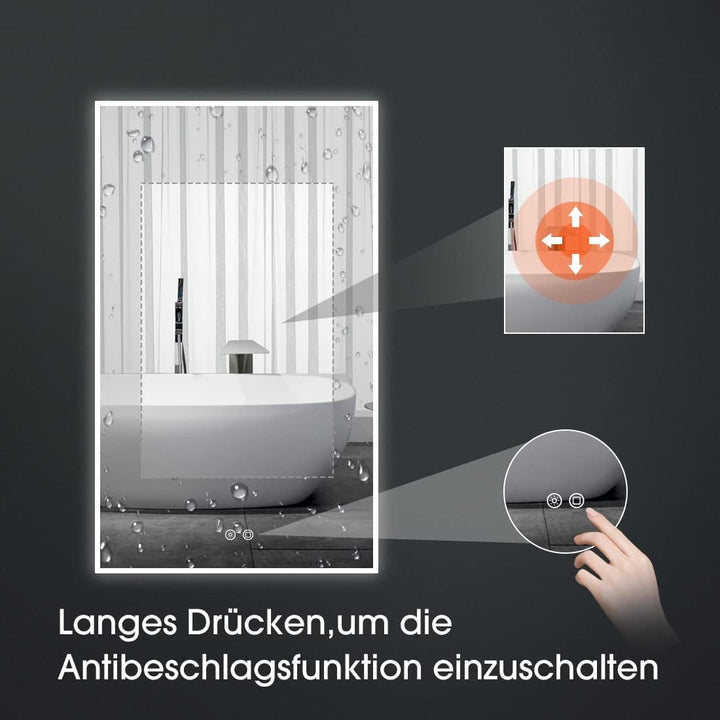 byecold Badspiegel mit Beleuchtung 100x60CM, LED Badezimmerspiegel, Wandspiegel Bad Spiegel mit Touc