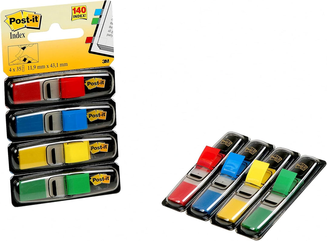 Post-it Index Haftstreifen, Mini, 4 Spender und 2 GRATIS, 11.9 mm x 43.2 mm, 35 Haftstreifen pro Spe