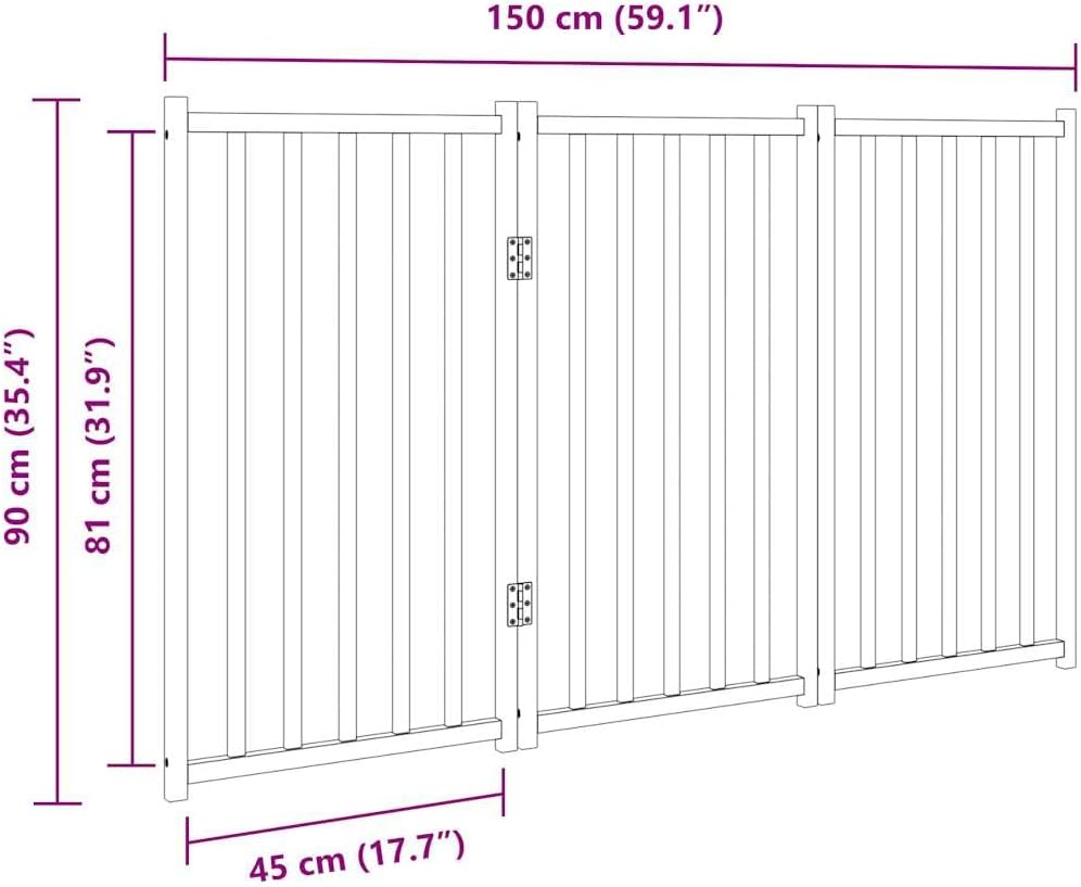 vidaXL 3-TLG. Hundetor Faltbar 150 cm Massivholz Tanne 150 cm Length Braun, 150 cm Length Braun