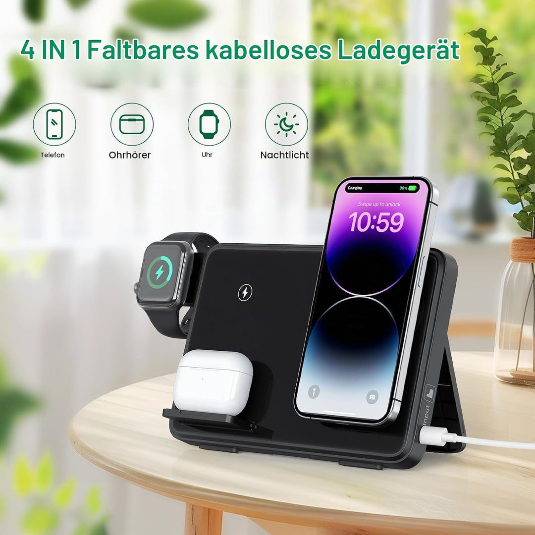 4-in-1 Kabellose Ladestation mit 33W Schnelllade-Adapter – Kompatibel mit iPhone 17/16/15/14/13 Pro
