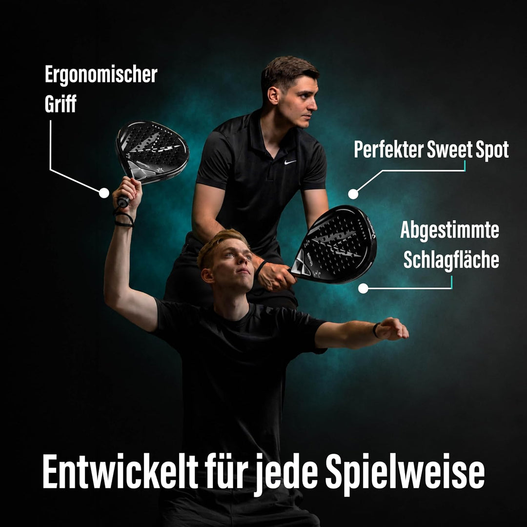 Padelschläger Zone One aus Carbonfaser - 100% Carbon-Rahmen, Soft-Eva-Kern, 365 g, Tropfenform, raue