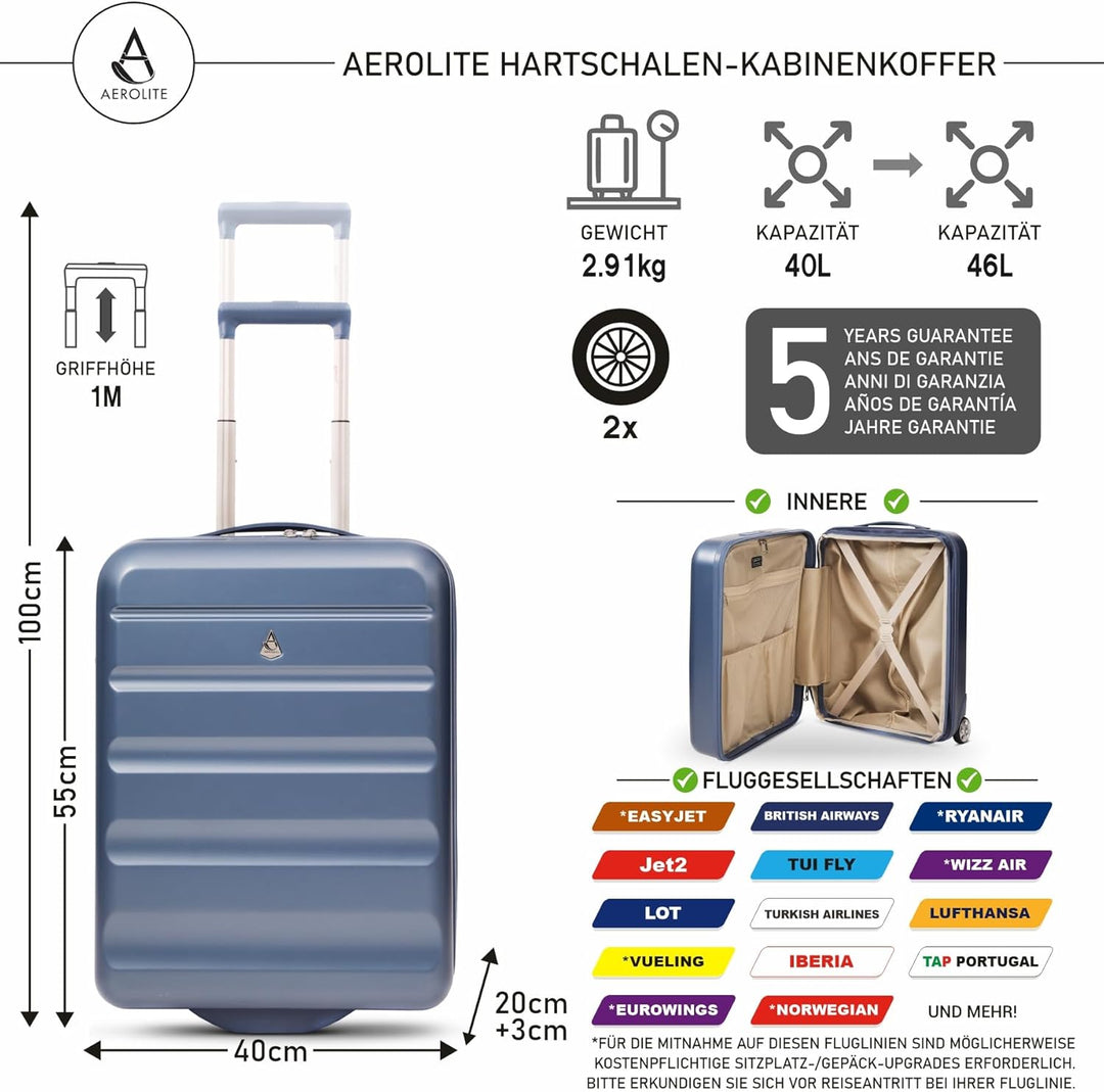 Aerolite Erweiterbar 55x40x20cm auf 55x40x23 cm Lufthansa Eurowings Ryanair Wizz Air Priorität und m