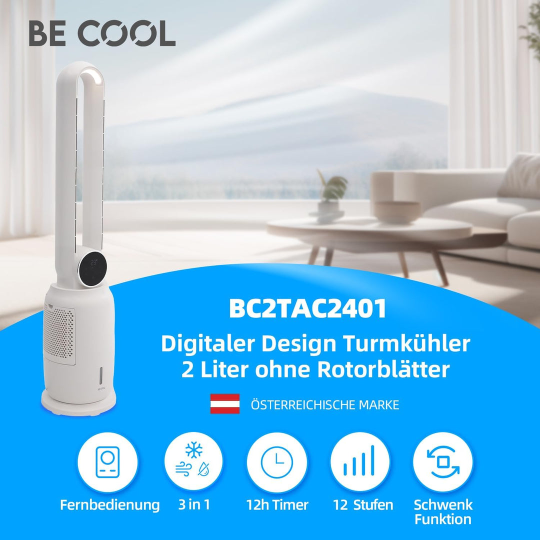 BE COOL 4in1 Design-Luftkühler mit Wasserkühlung - Verdunstungskühler, Ventilator, Luftbefeuchter, L