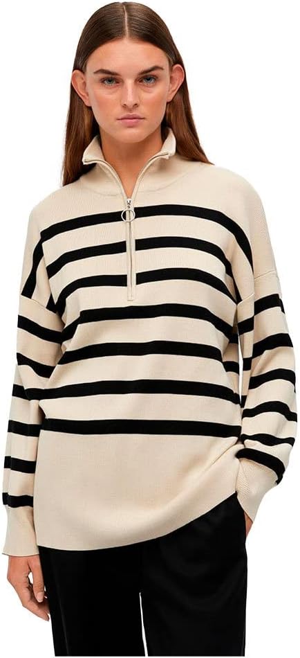OBJECT Damen Objester L/S Knit Zip Pullover Noos Strickpullover, Sandshell