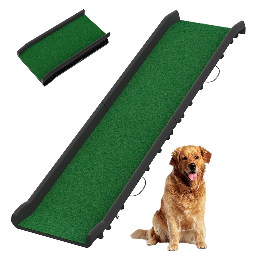 Hunderampe Auto klappbar mit Kunstrasen – rutschfeste Hunde Rampe aus Kunststoff 156×40 cm, Rampe Hu