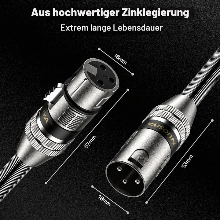 NUOSIYA XLR Kabel 3m 2Pack Symmetrisches Mikrofonkabel, Metallfeder SR Design XLR-Stecker auf Buchse