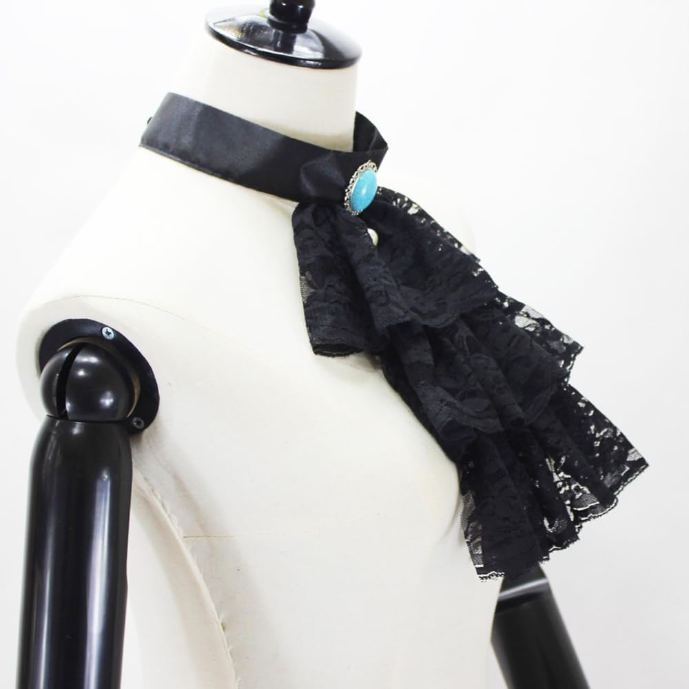Elegtiskas Detachable Dickey Collar Victorian Lace Jabot Neck Ruff Collar Fake Collar S-M 245black,