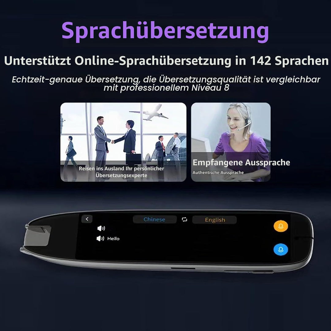 Übersetzerstift, 142 Sprachen Smart Voice Pen Scanner, LCD Touchscreen Text zu Sprache Gerät für Leg