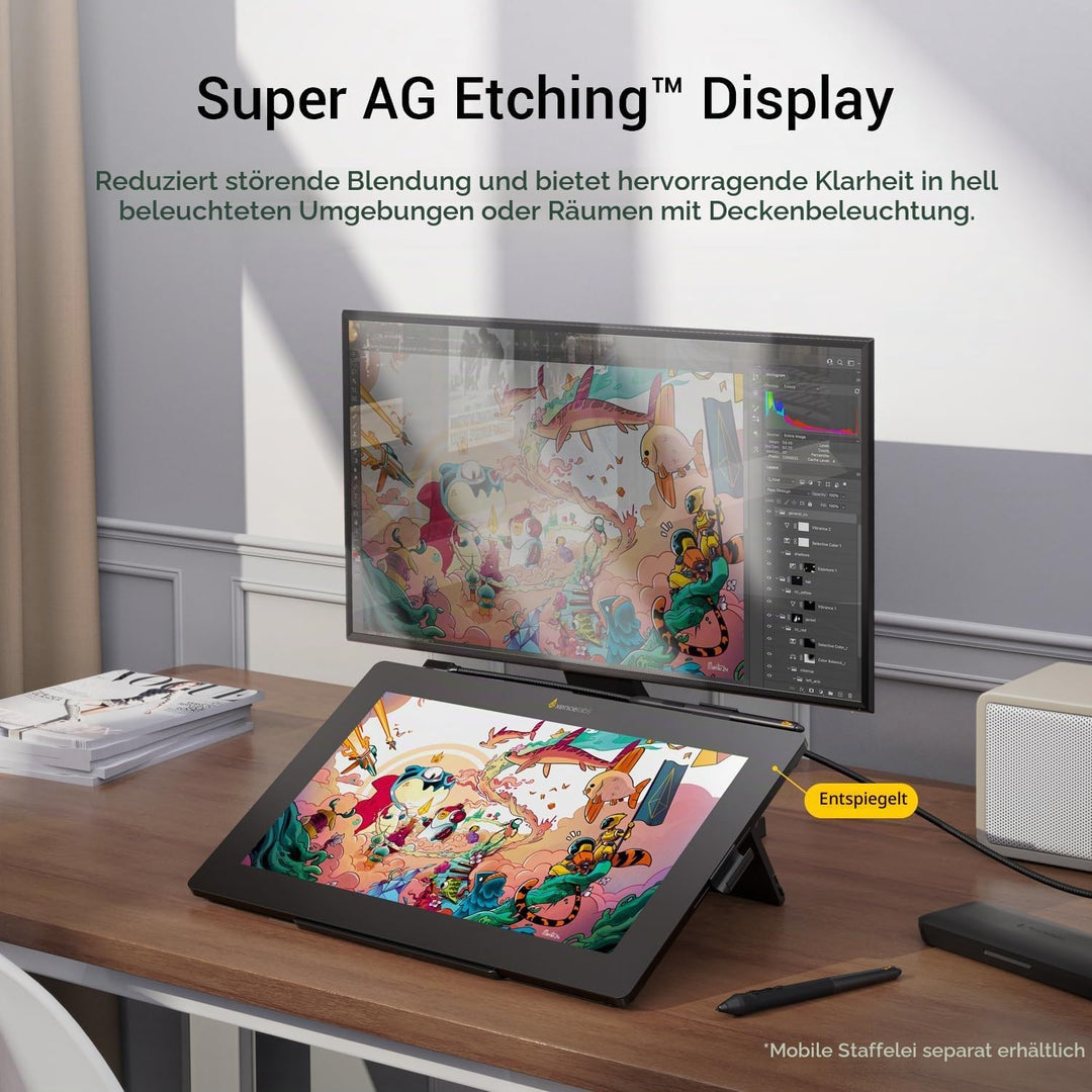 Xencelabs Pen Display 16 Essentials 16" 4K OLED Professionelle Grafiktablett mit Display mit 2 Batte