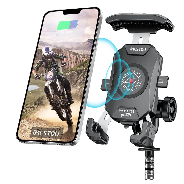 iMESTOU Motorrad Gabelschaft Telefonhalterung Wireless/USB C Ladegerät mit 1" Kugel Passend für Duca